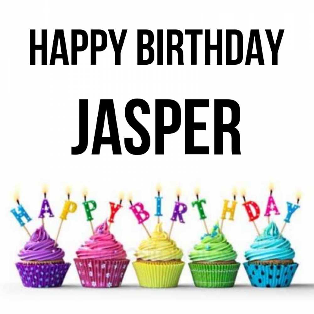 Greetings card с именем, Jasper Happy Birthday открытка ко дню рождения с разноцветными вкусняшками Greetings with text for free download 