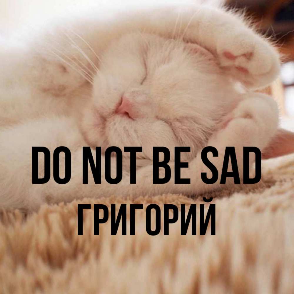 Greetings card с именем, Григорий Do not be sad Котенок спит Greetings with text for free download 