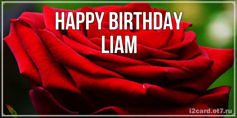 Greetings card с именем, Liam Happy Birthday розочка очень красивая Greetings with text for free download 