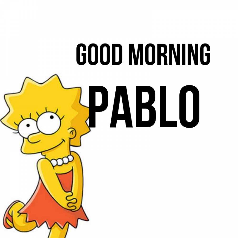 Greetings card с именем, Pablo Good morning в платье и ожерелье Greetings with text for free download 