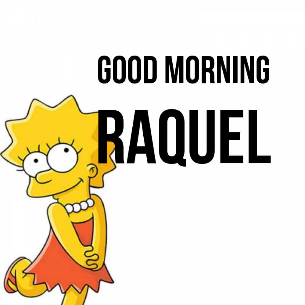 Greetings card с именем, Raquel Good morning в платье и ожерелье Greetings with text for free download 