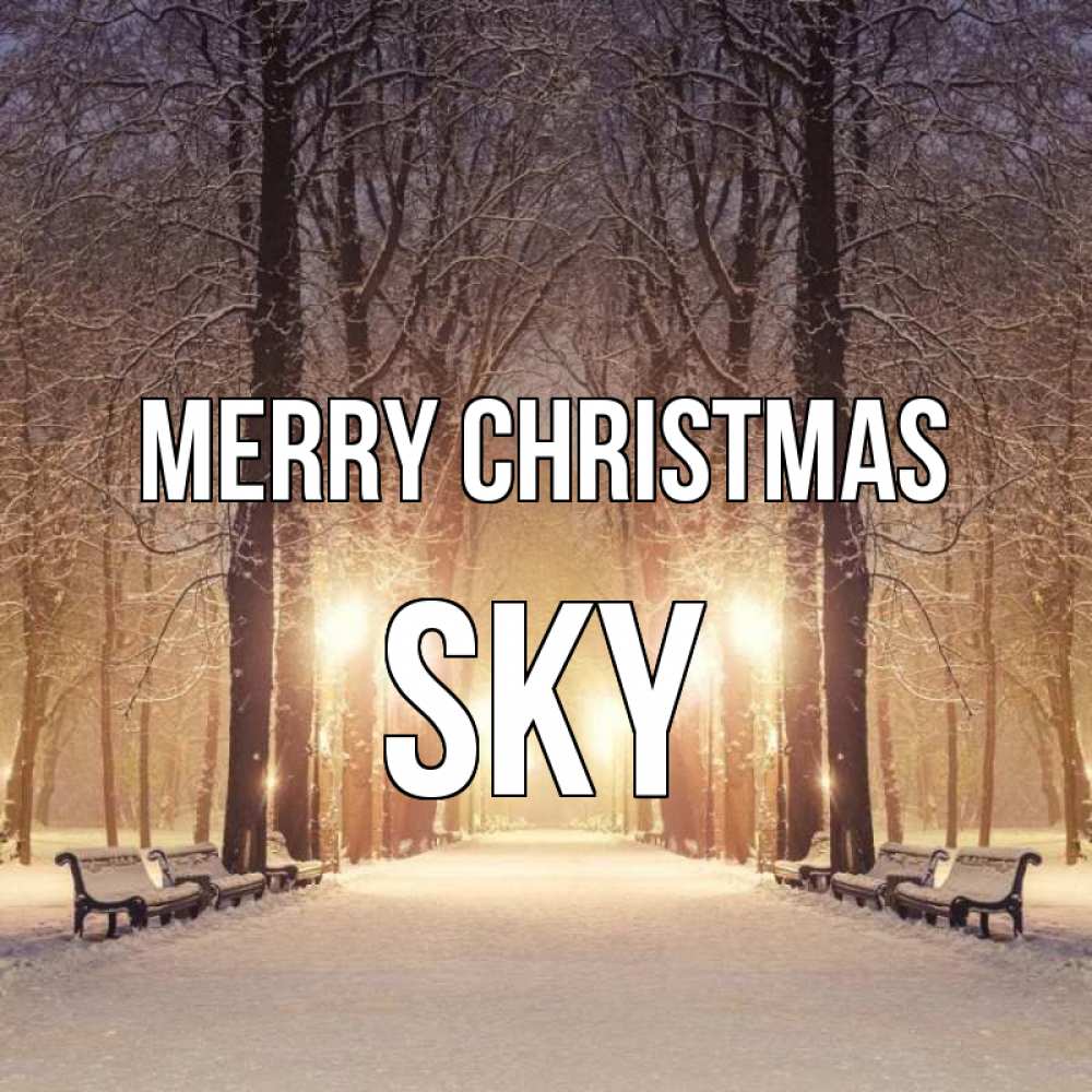 Greetings card с именем, Sky Merry Christmas зима, парк, фонарь, лес Greetings with text for free download 