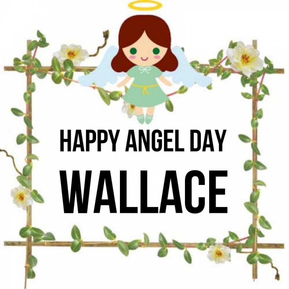 Greetings card с именем, Wallace happy angel day Ангел с нимбом Greetings with text for free download 