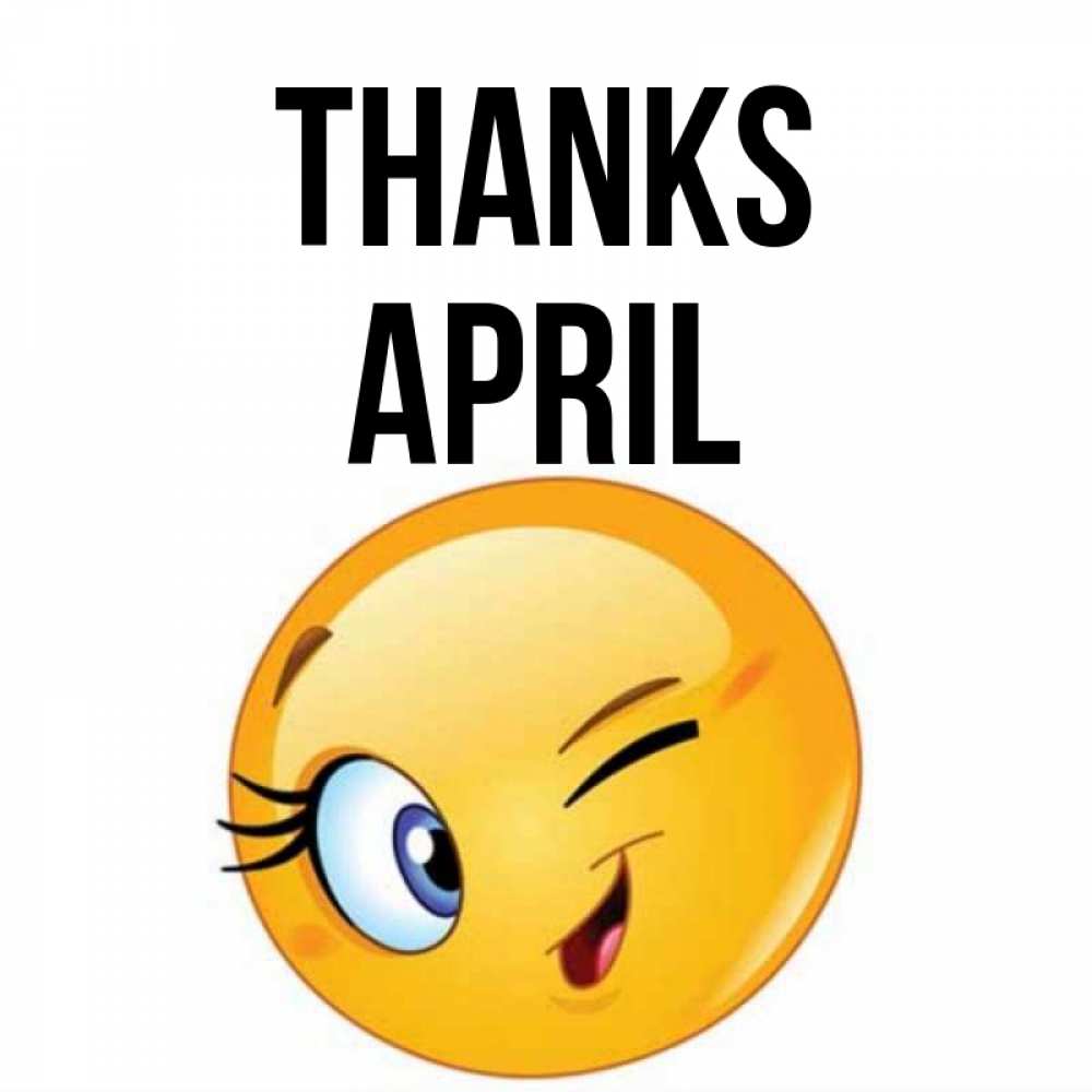 Greetings card с именем, April Thanks открытка с подмигивающим смайлом Greetings with text for free download 