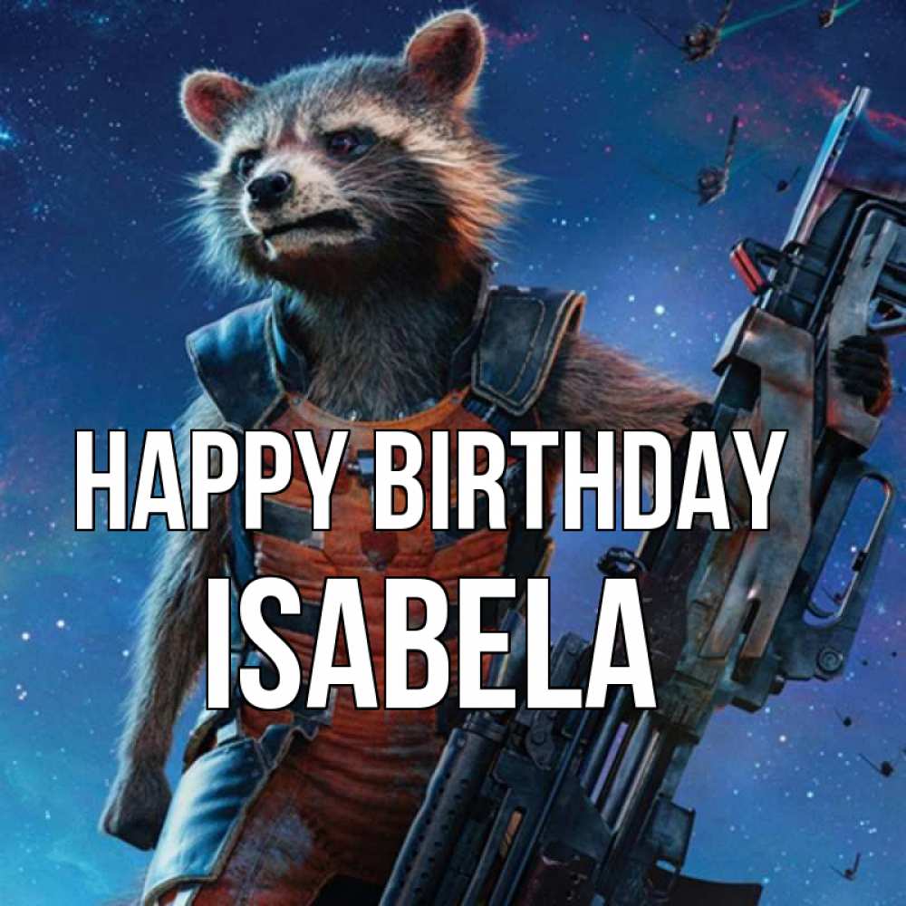 Greetings card с именем, Isabela Happy Birthday реактивный Рокета Greetings with text for free download 