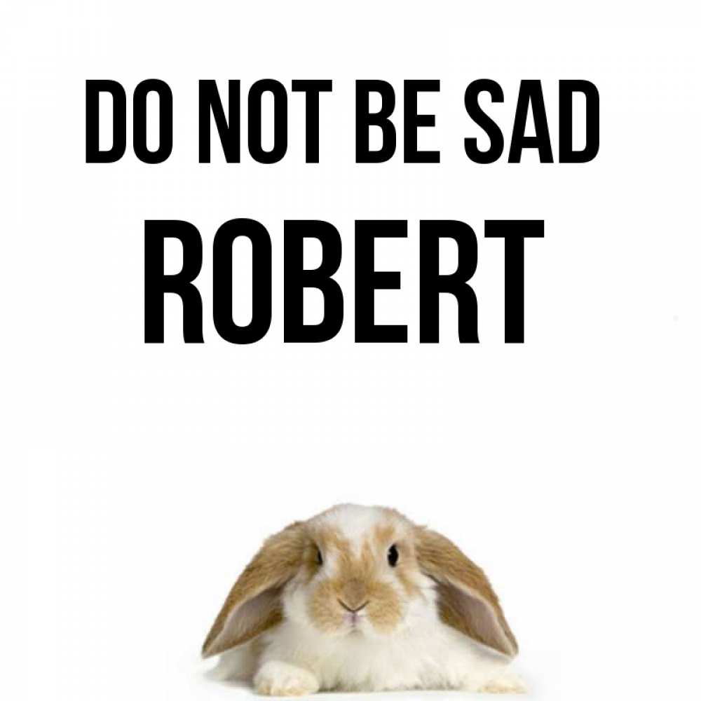 Greetings card с именем, Robert Do not be sad коричнево белый заяц с большими ушками Greetings with text for free download 