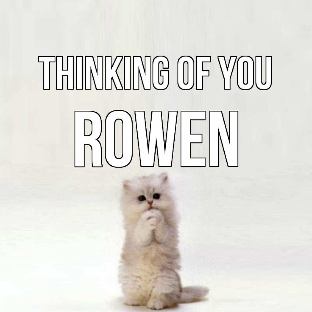 Greetings card с именем, Rowen Thinking of you кот стоит на задних лапах Greetings with text for free download 