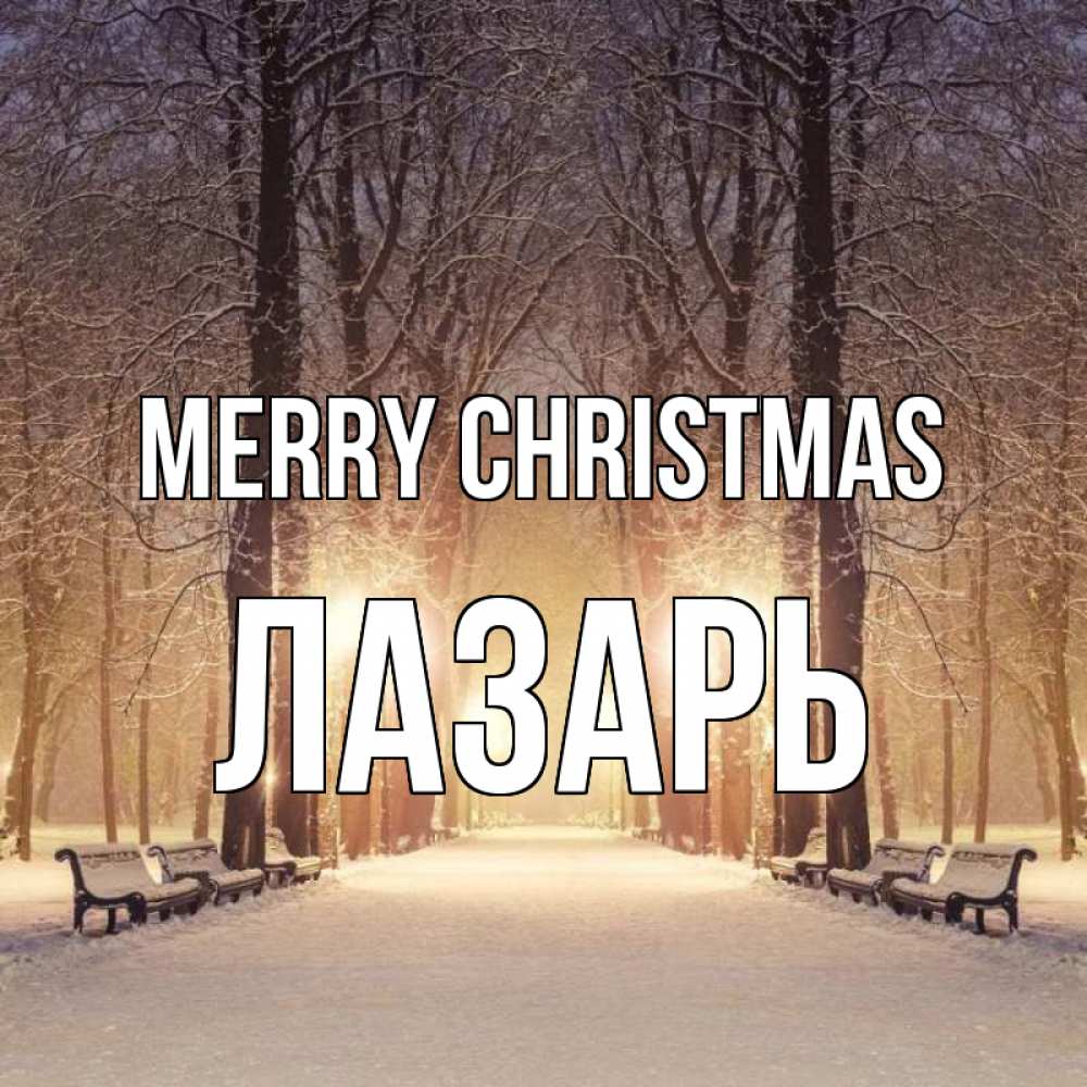 Greetings card с именем, Лазарь Merry Christmas зима, парк, фонарь, лес Greetings with text for free download 