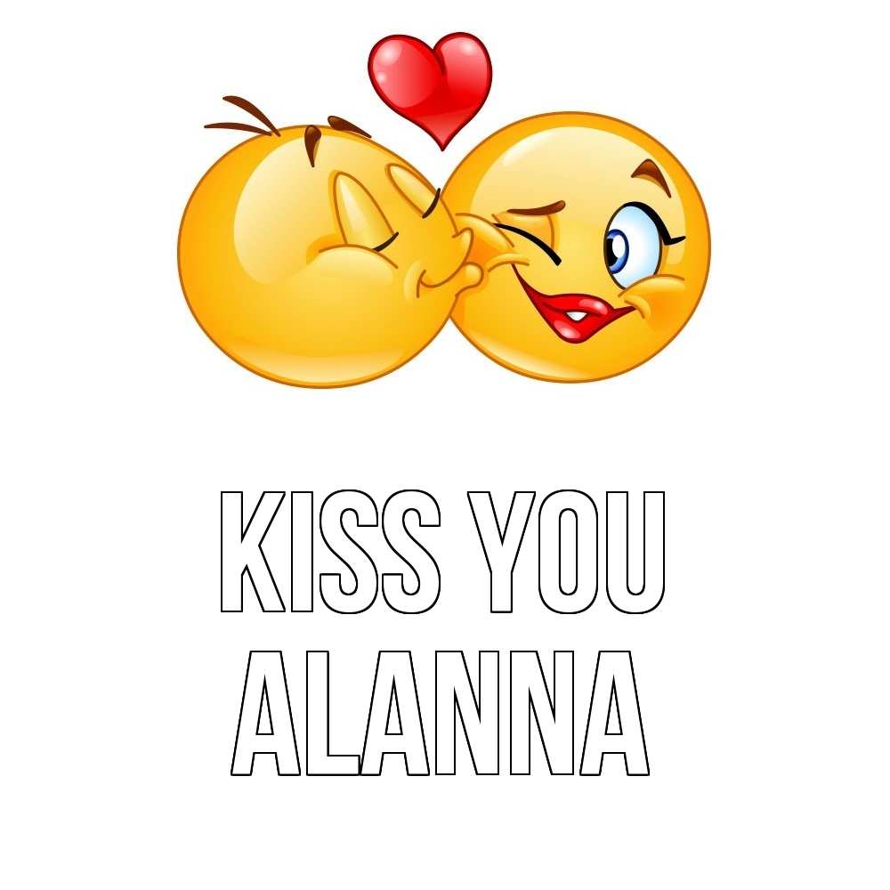 Greetings card с именем, Alanna Kiss you губы и белые зубы Greetings with text for free download 