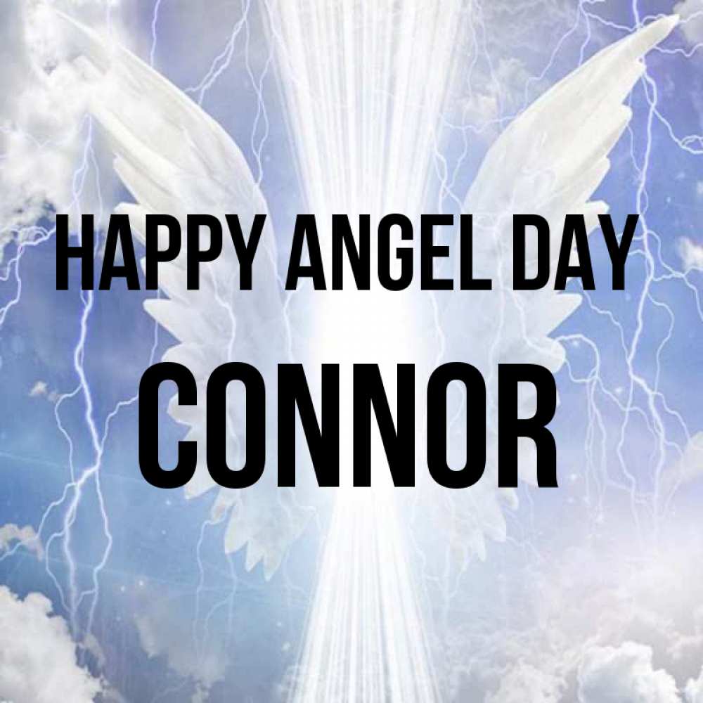 Greetings card с именем, Connor happy angel day молнии на небе и свет Greetings with text for free download 