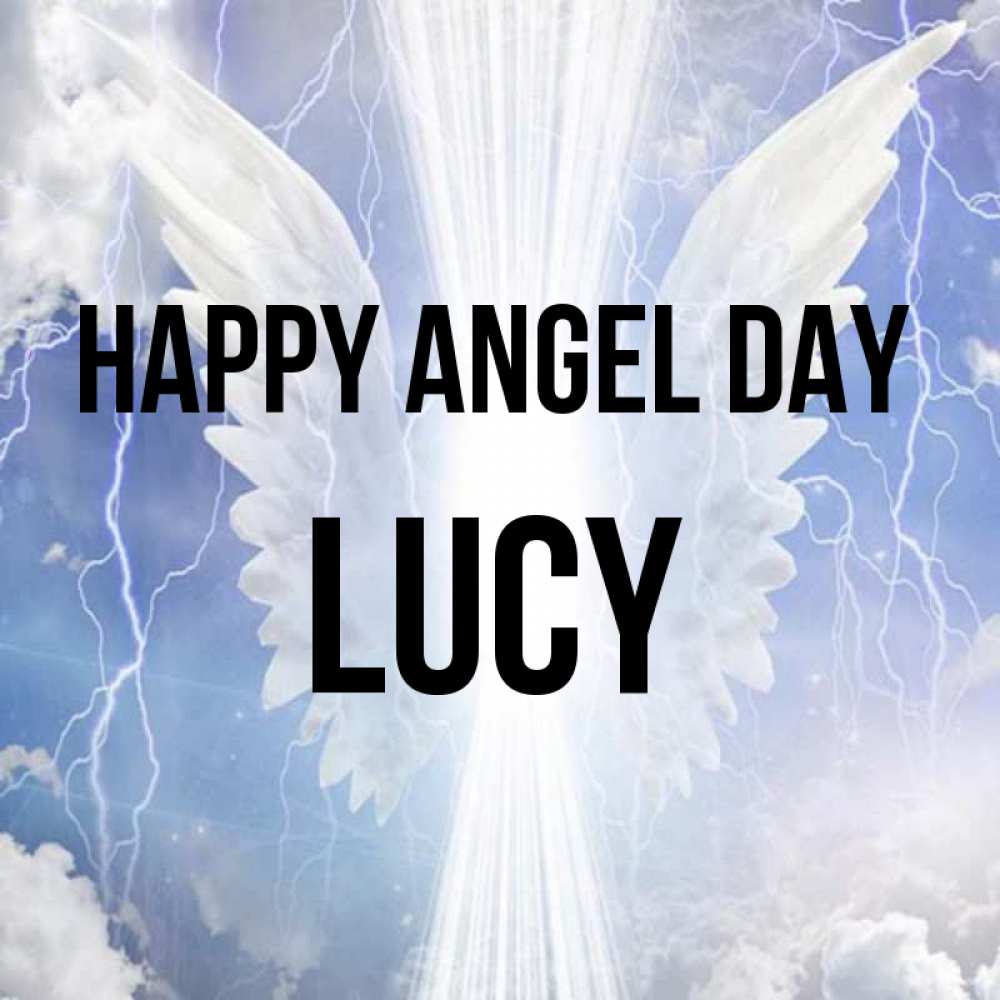 Greetings card с именем, Lucy happy angel day молнии на небе и свет Greetings with text for free download 