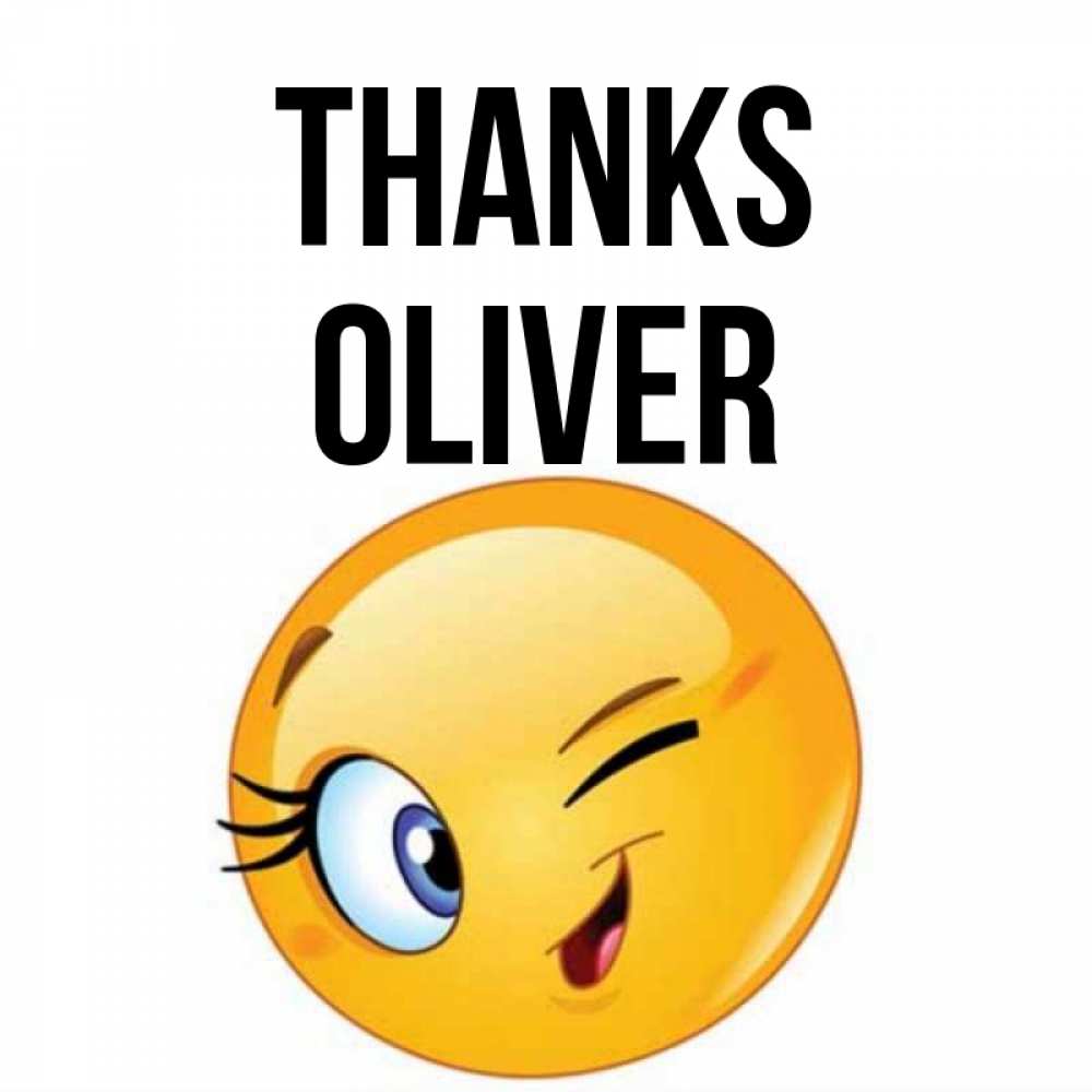 Greetings card с именем, Oliver Thanks открытка с подмигивающим смайлом Greetings with text for free download 