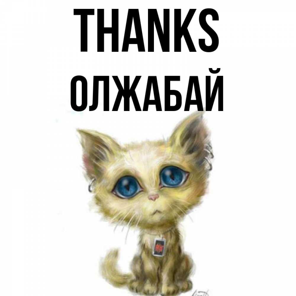 Greetings card с именем, ОЛЖАБАЙ Thanks рисованный кот благодарит вас Greetings with text for free download 