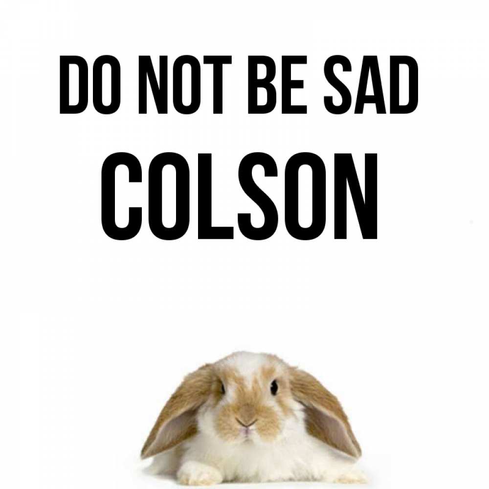 Greetings card с именем, Colson Do not be sad коричнево белый заяц с большими ушками Greetings with text for free download 