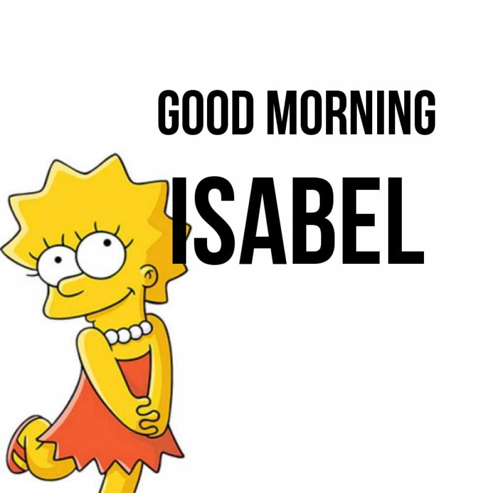 Greetings card с именем, Isabel Good morning в платье и ожерелье Greetings with text for free download 