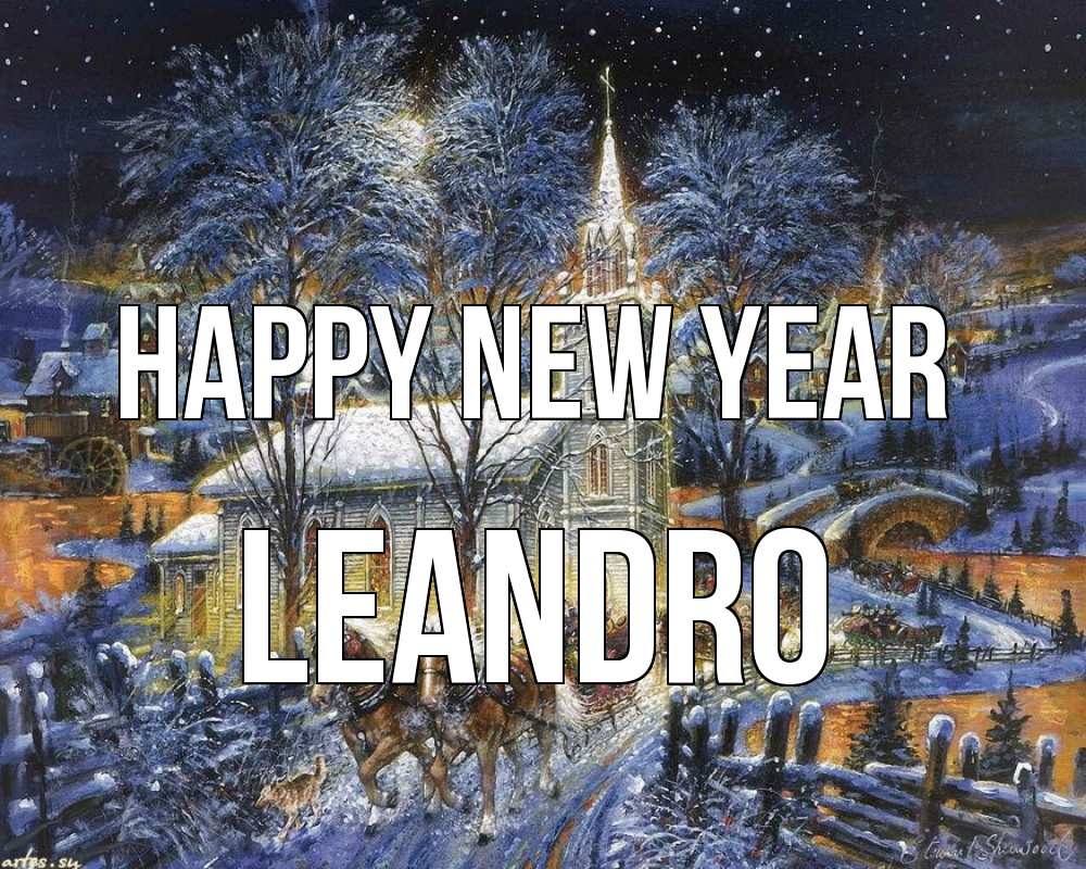Greetings card с именем, Leandro Happy New Year упряжка лошадей, лошади, новый год Greetings with text for free download 