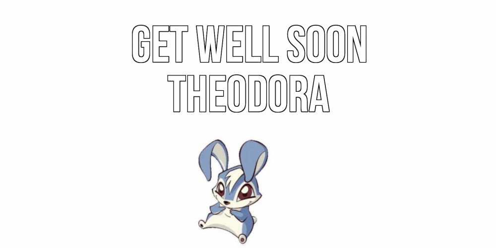 Greetings card с именем, Theodora Get well soon серый заяц на открытке про выздоравление Greetings with text for free download 
