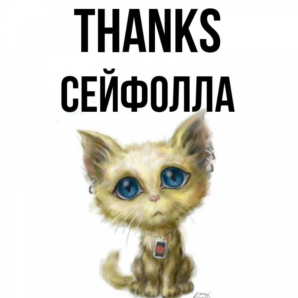Greetings card с именем, СЕЙФОЛЛА Thanks рисованный кот благодарит вас Greetings with text for free download 