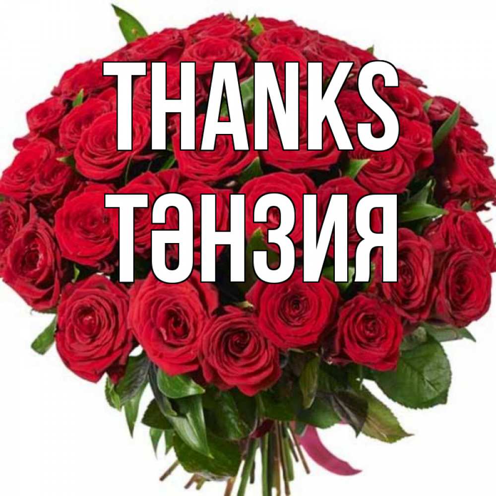 Greetings card с именем, ТӘНЗИЯ Thanks букет красных роз Greetings with text for free download 