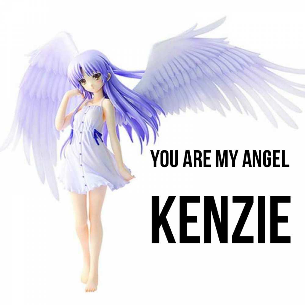 Greetings card с именем, Kenzie You are my angel девушка ангел с фиолетовыми крыльями Greetings with text for free download 