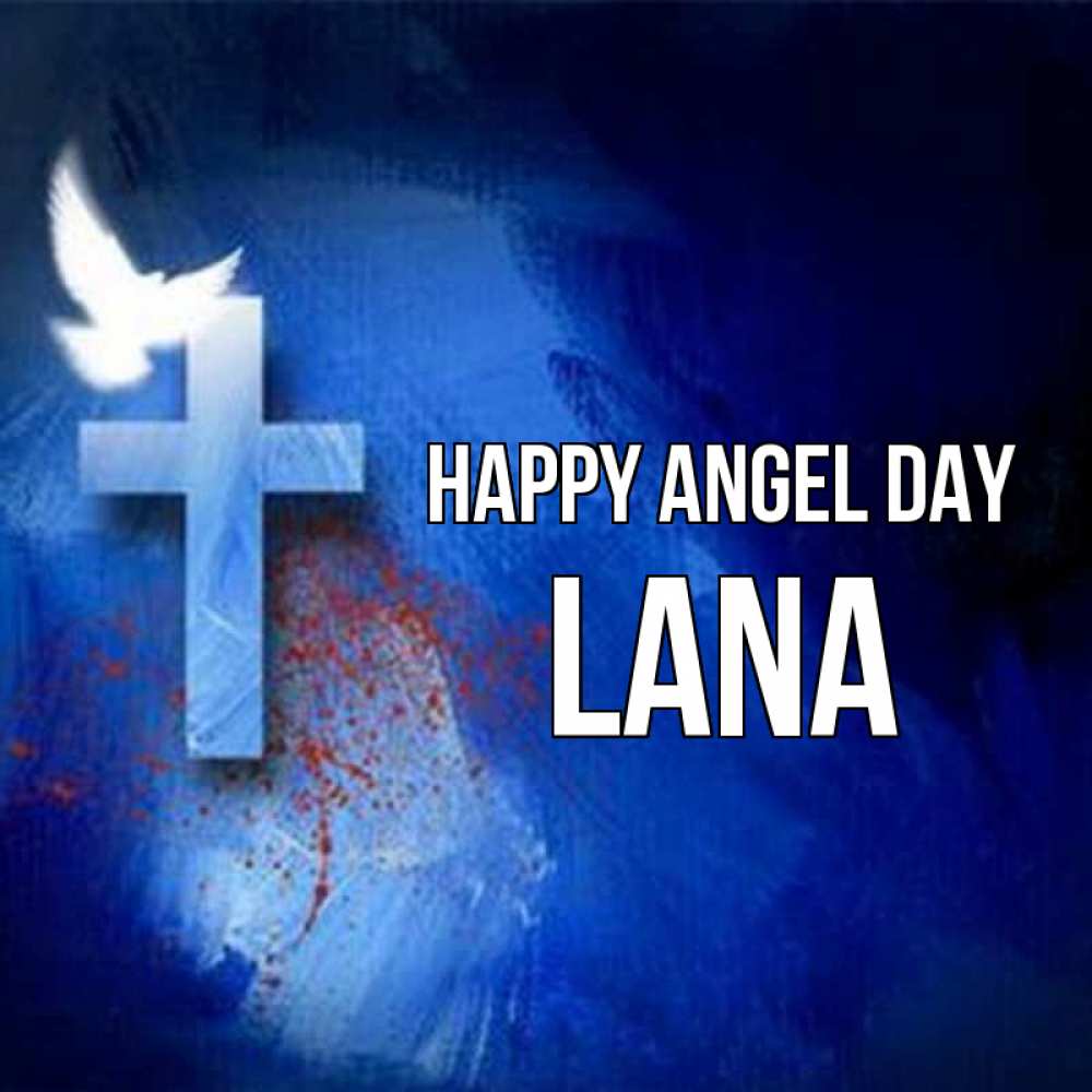 Greetings card с именем, Lana happy angel day Синий фон и птица Greetings with text for free download 