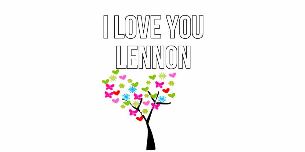 Greetings card с именем, Lennon I love you Дерево, бабочки Greetings with text for free download 