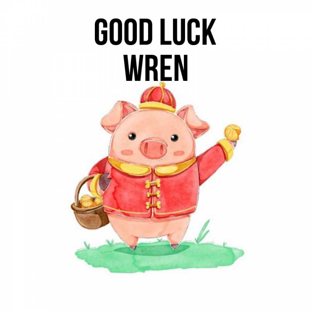 Greetings card с именем, Wren Good luck поросенок Greetings with text for free download 