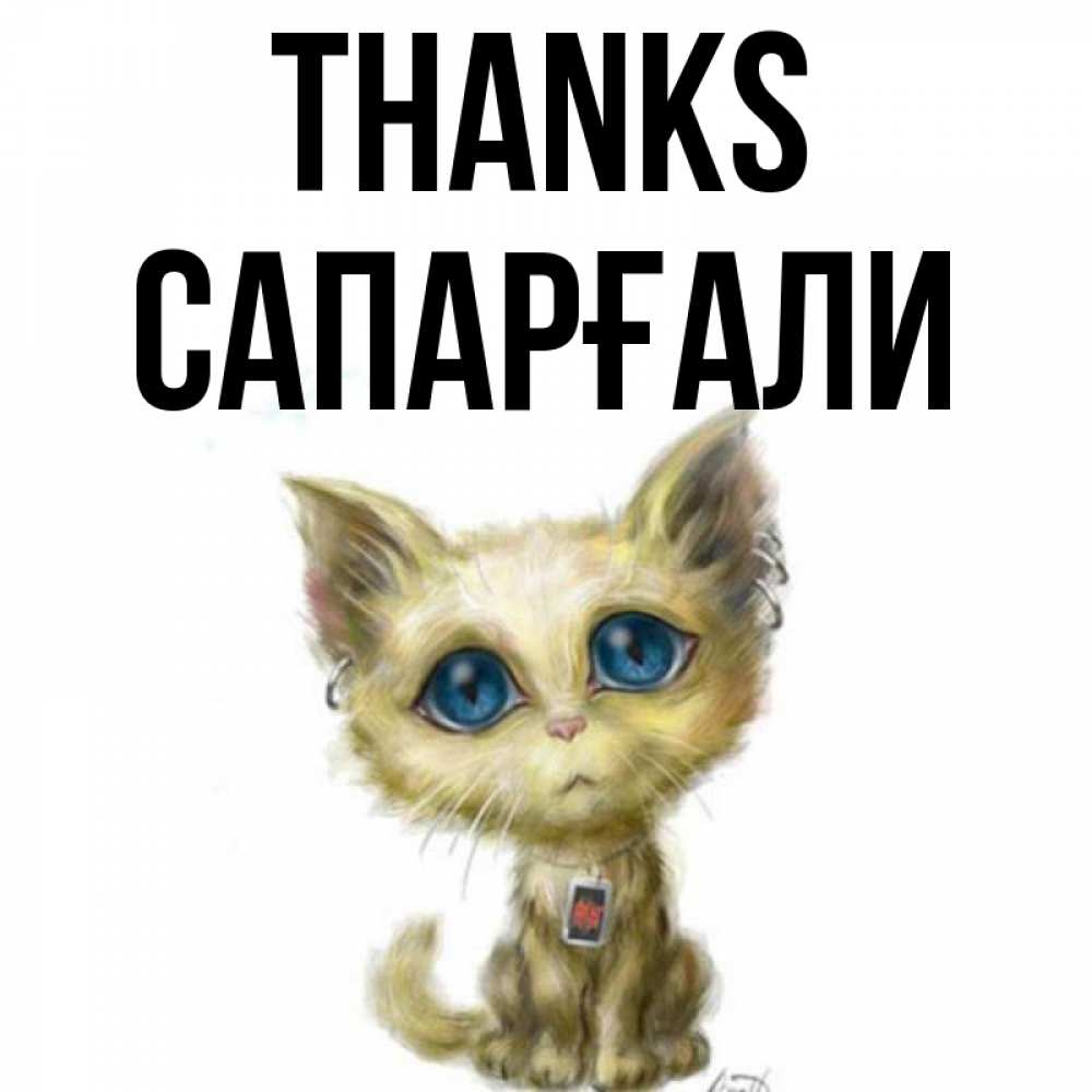 Greetings card с именем, САПАРҒАЛИ Thanks рисованный кот благодарит вас Greetings with text for free download 