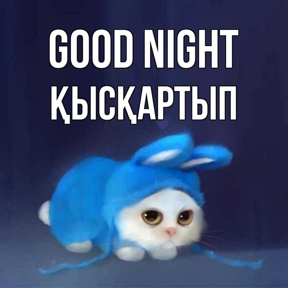 Greetings card с именем, Қысқартып Good night кот в голубом костюме кролика с ушками Greetings with text for free download 