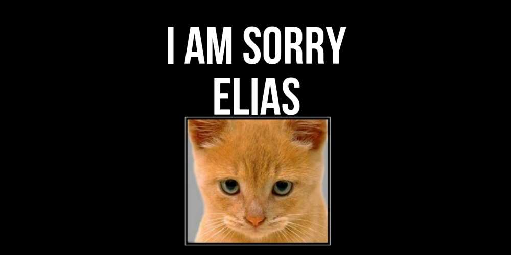 Greetings card с именем, Elias I am sorry рыжий грустный кот просит прощения Greetings with text for free download 