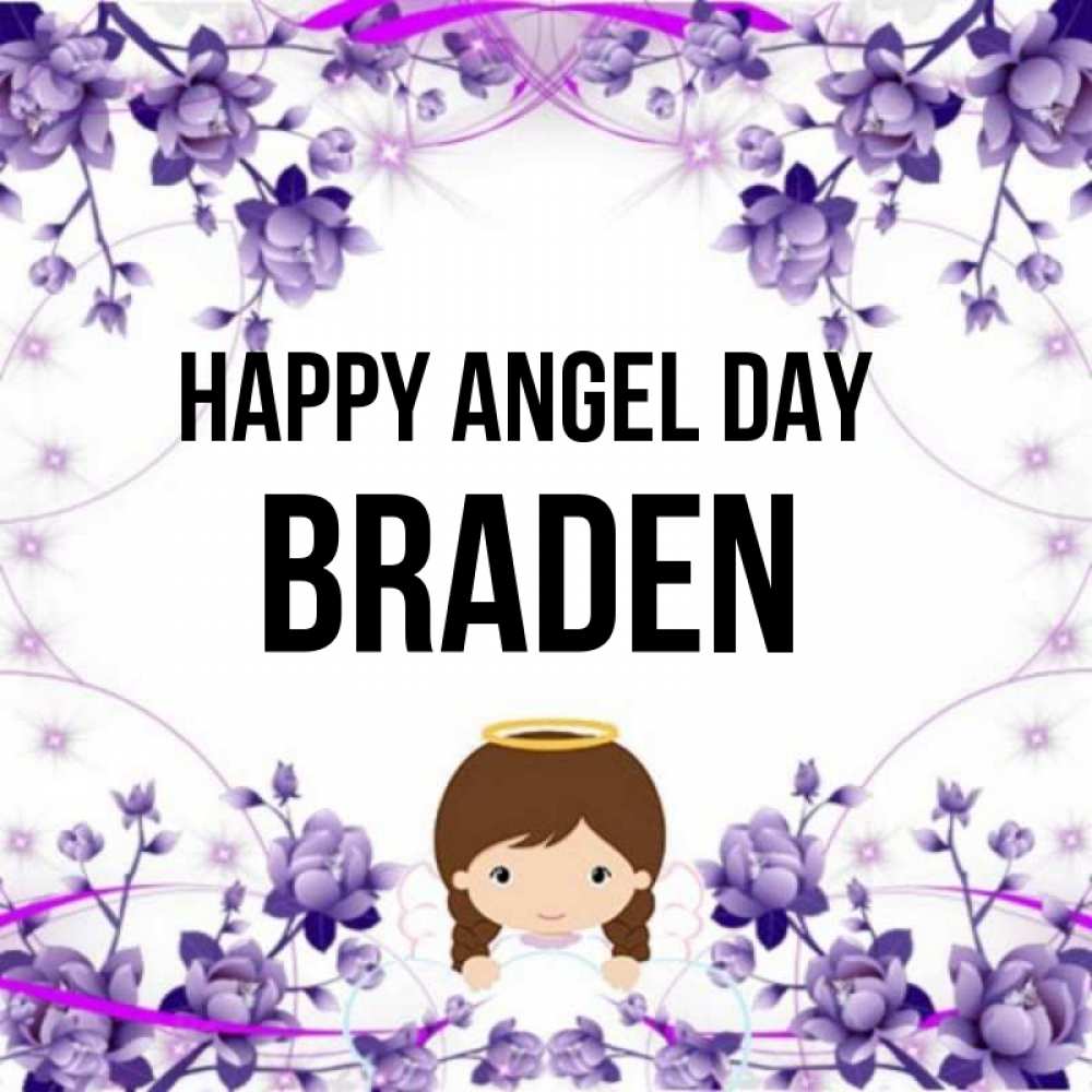 Greetings card с именем, Braden happy angel day с именинами в рамочке Greetings with text for free download 