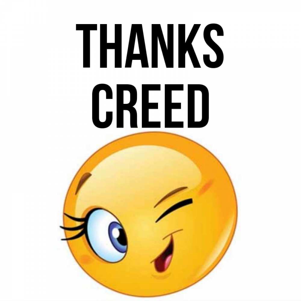 Greetings card с именем, Creed Thanks открытка с подмигивающим смайлом Greetings with text for free download 