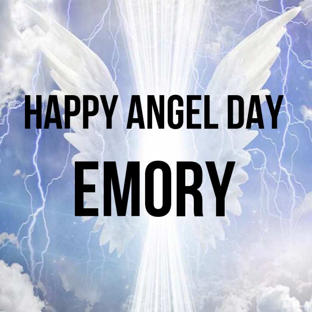 Greetings card с именем, Emory happy angel day молнии на небе и свет Greetings with text for free download 