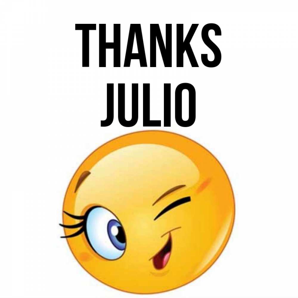 Greetings card с именем, Julio Thanks открытка с подмигивающим смайлом Greetings with text for free download 