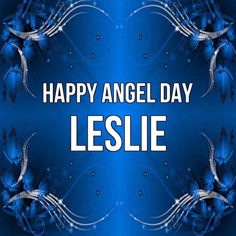 Greetings card с именем, Leslie happy angel day красивая рамочка с узорами Greetings with text for free download 