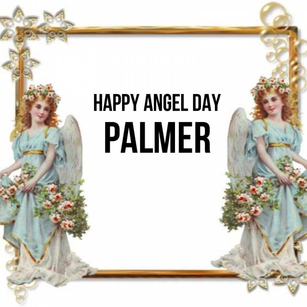 Greetings card с именем, Palmer happy angel day рамочка из золота и ангелы Greetings with text for free download 