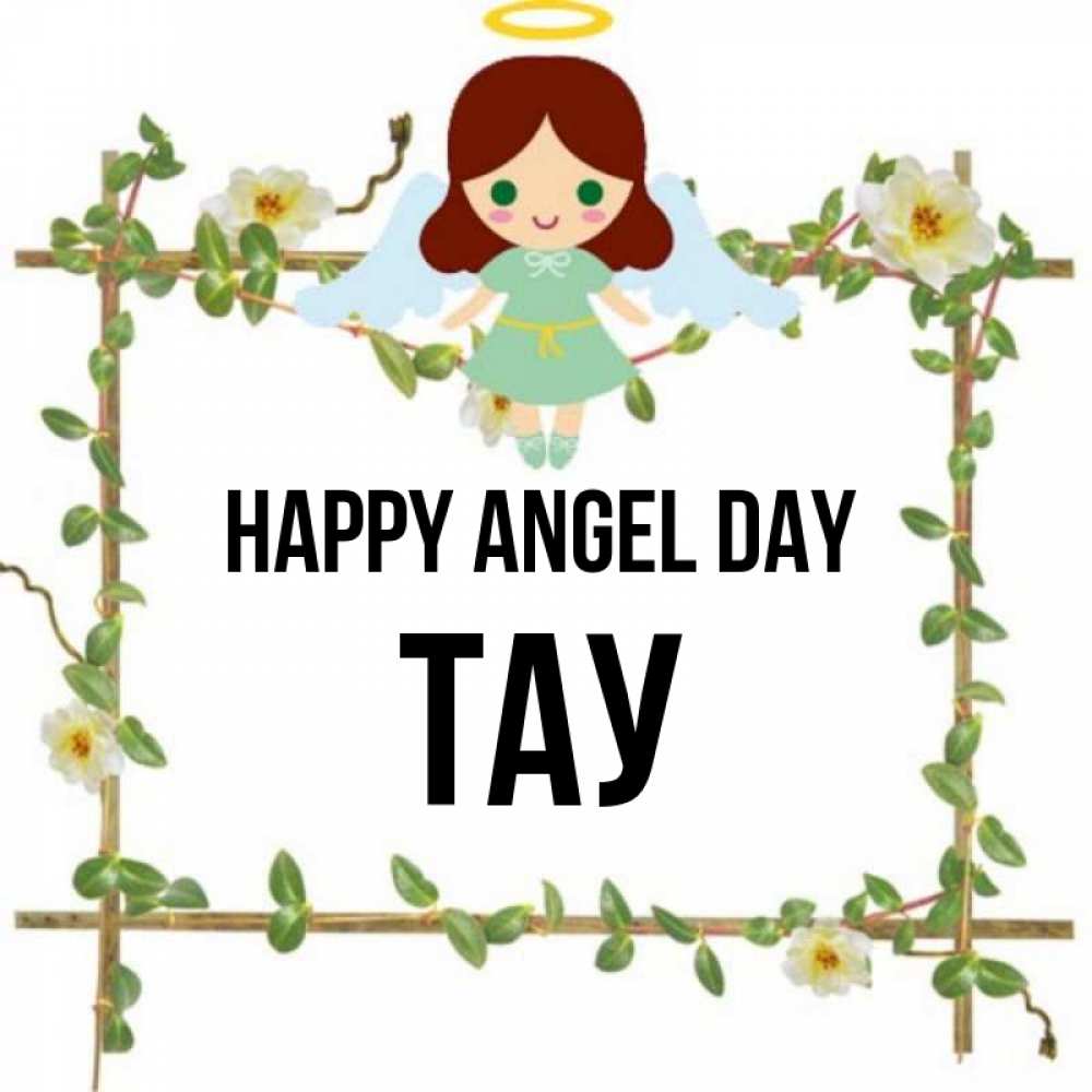 Greetings card с именем, ТАУ happy angel day Ангел с нимбом Greetings with text for free download 