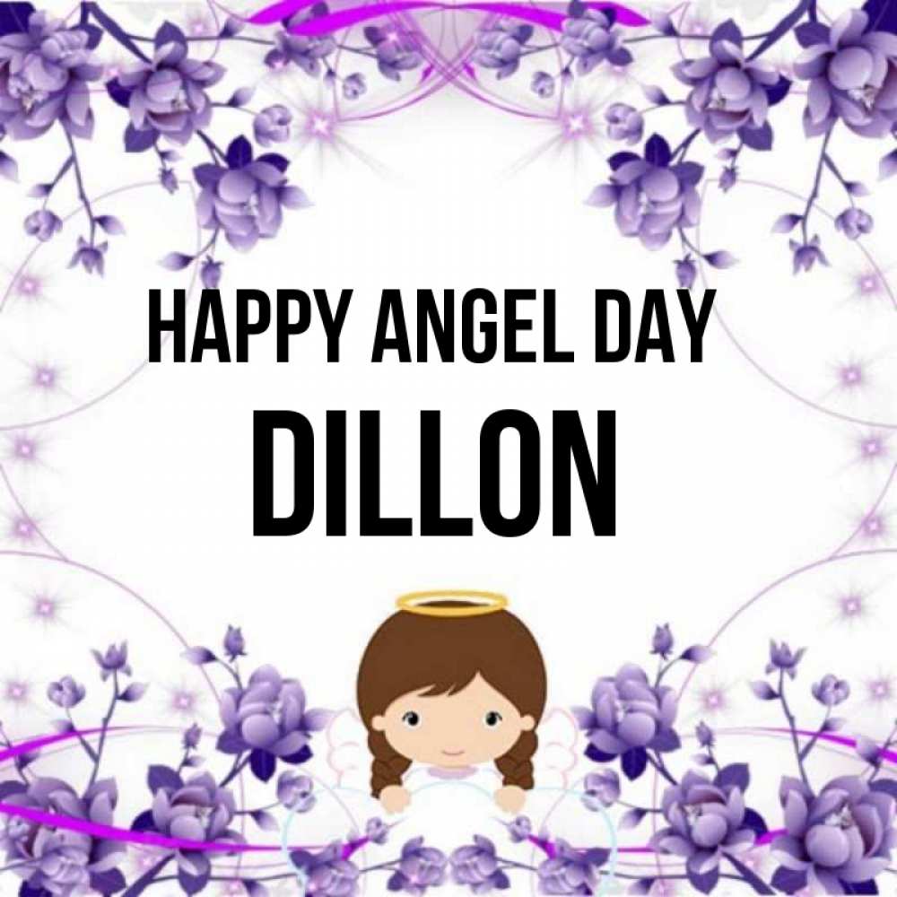 Greetings card с именем, Dillon happy angel day с именинами в рамочке Greetings with text for free download 