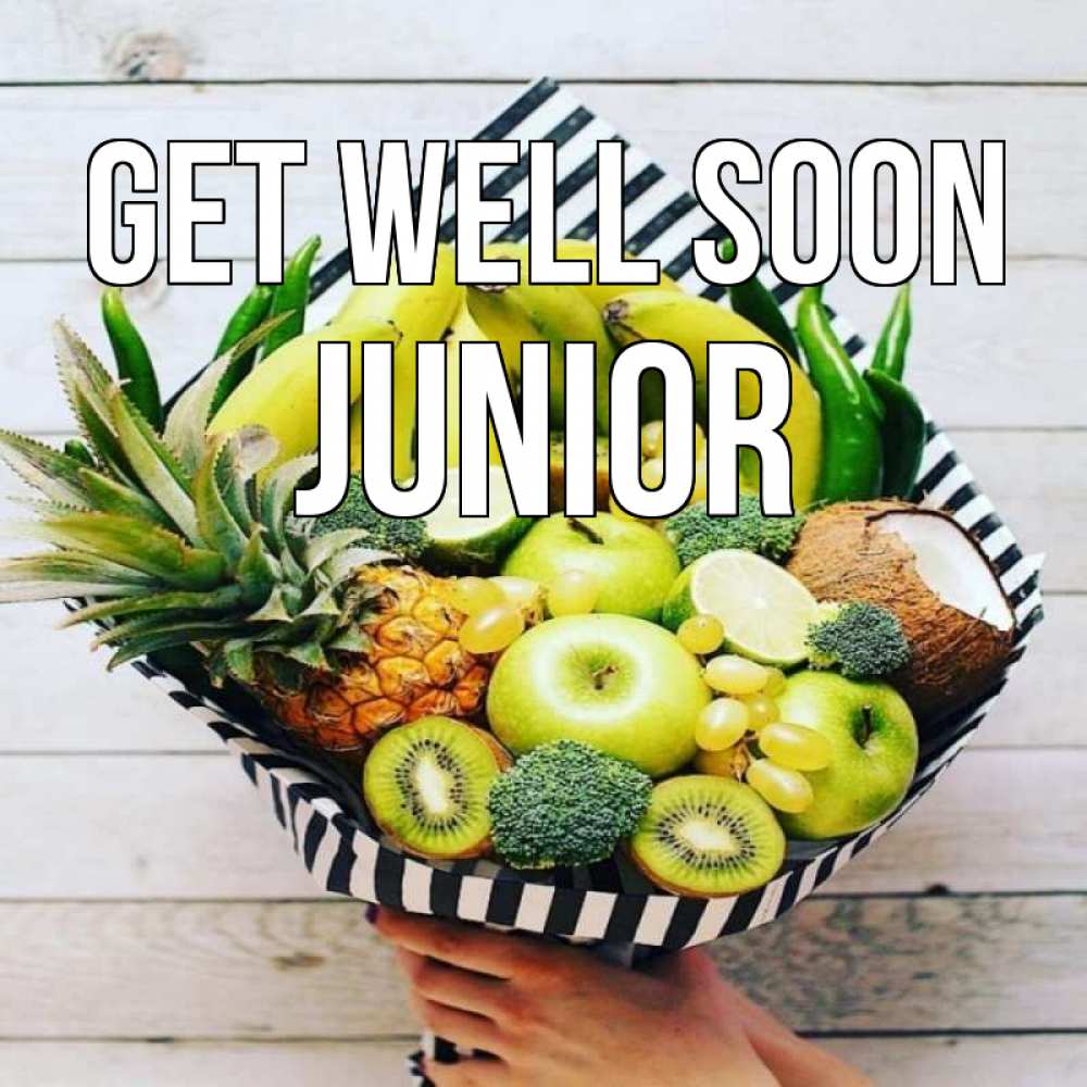 Greetings card с именем, Junior Get well soon киви ананас кокос и бананы Greetings with text for free download 