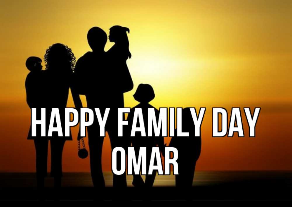 Greetings card с именем, Omar happy family day Семья, закат, мама, папа, дети Greetings with text for free download 