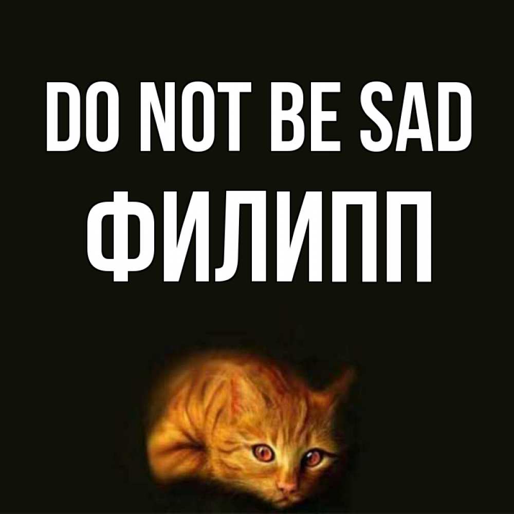 Greetings card с именем, Филипп Do not be sad лежащий кот в темноте Greetings with text for free download 