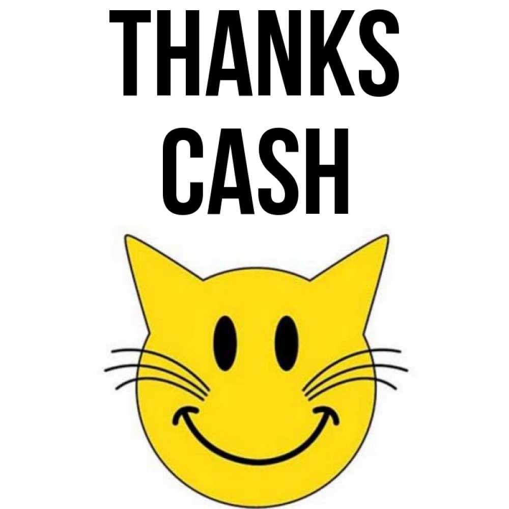 Greetings card с именем, Cash Thanks улыбающийся смайл кот Greetings with text for free download 