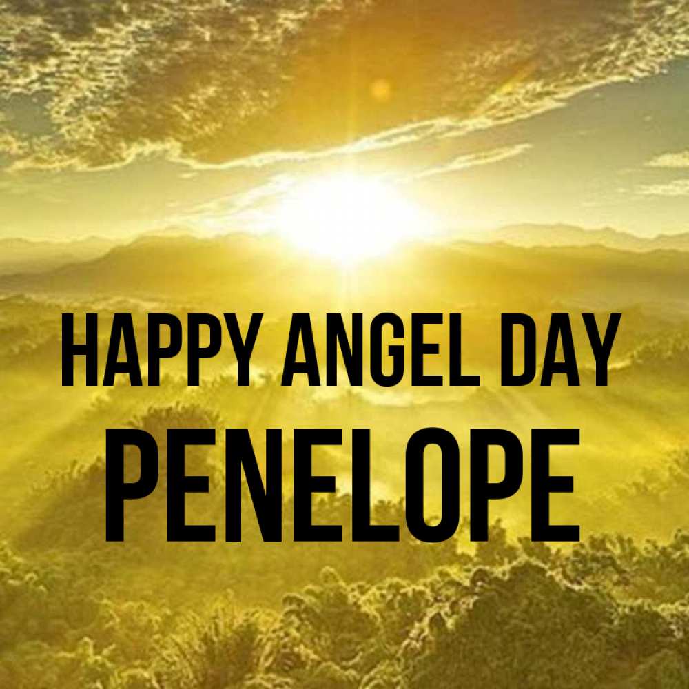 Greetings card с именем, Penelope happy angel day леса и небо в желтом Greetings with text for free download 