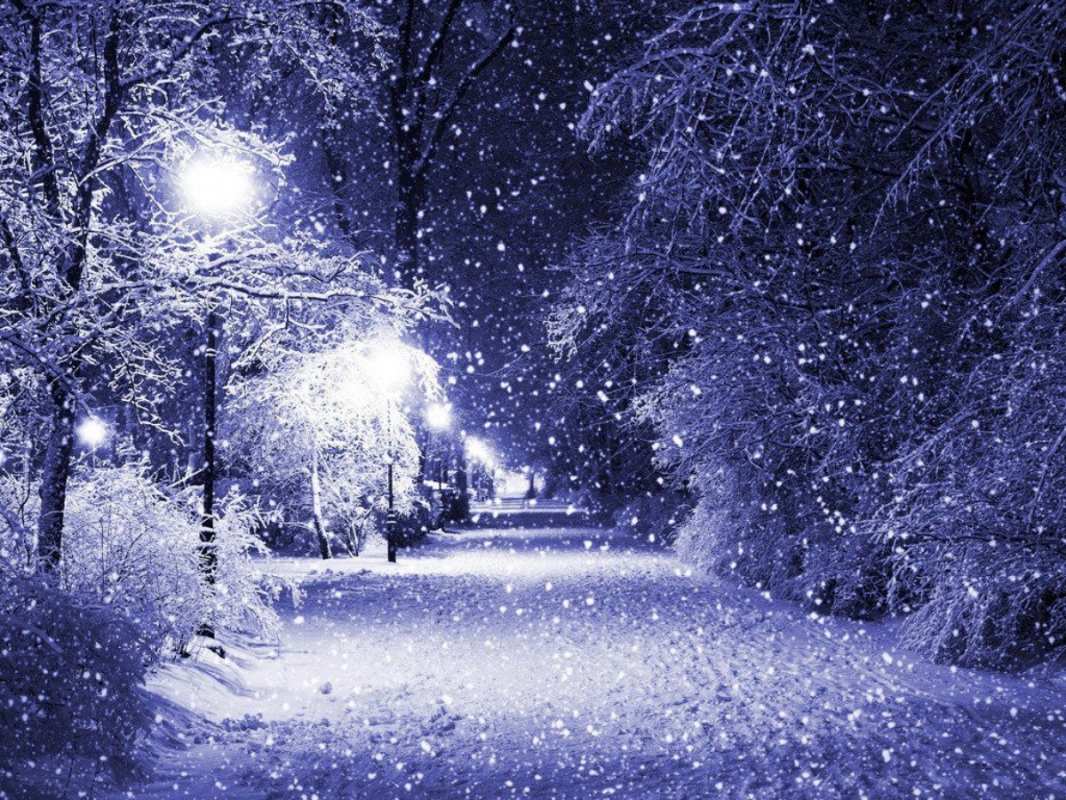 Открытка зимняя улица  зима, снег, фонарь  Merry Christmas 