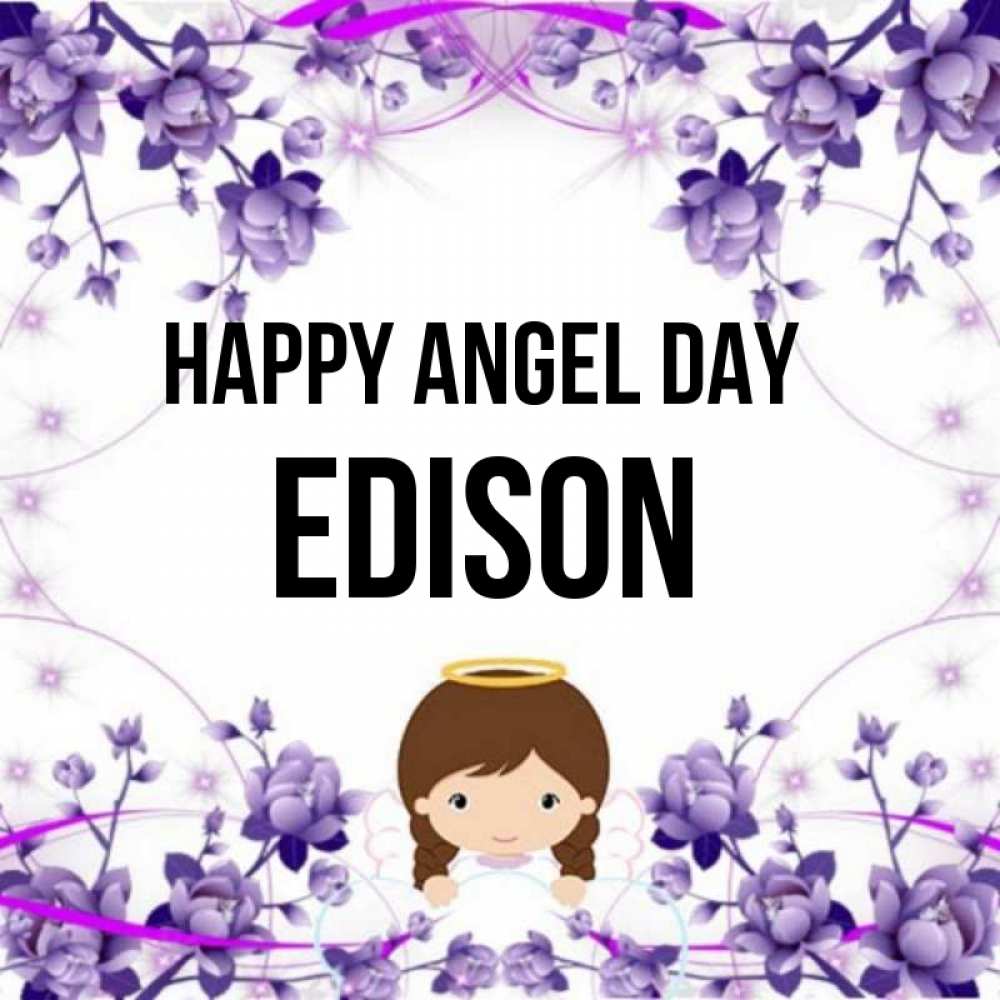 Greetings card с именем, Edison happy angel day с именинами в рамочке Greetings with text for free download 
