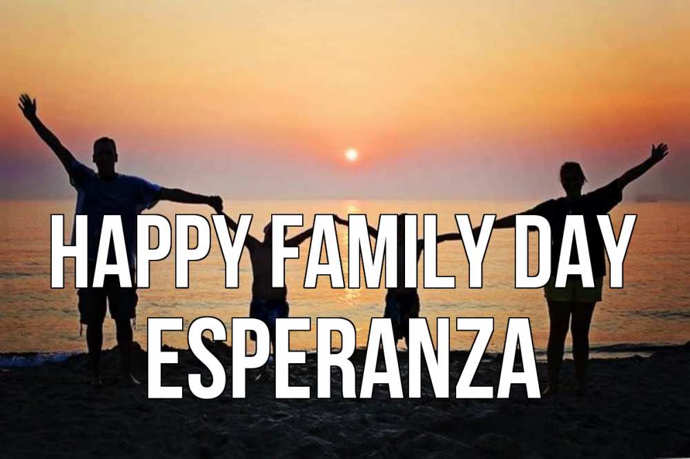 Greetings card с именем, Esperanza happy family day мама, папа, дети, дочка,сын, море, пляж, закат Greetings with text for free download 