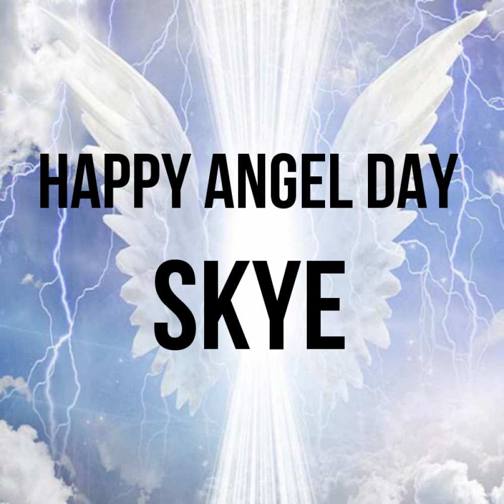 Greetings card с именем, Skye happy angel day молнии на небе и свет Greetings with text for free download 