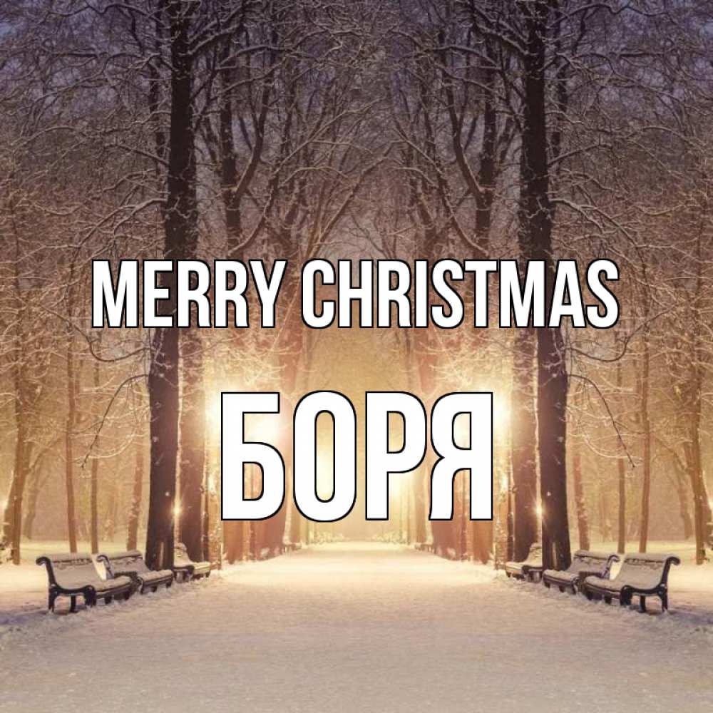 Greetings card с именем, Боря Merry Christmas зима, парк, фонарь, лес Greetings with text for free download 