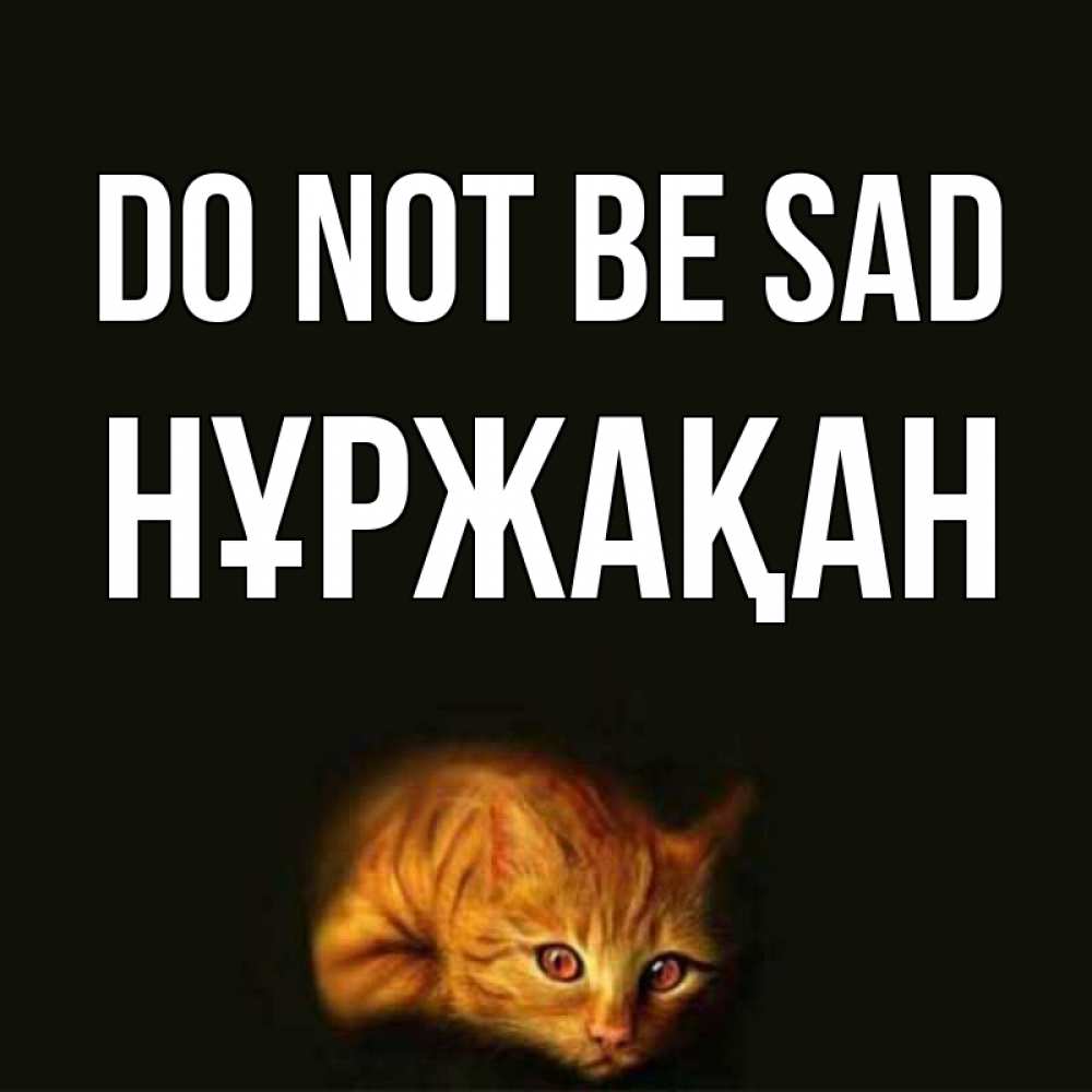 Greetings card с именем, НҰРЖАҚАН Do not be sad лежащий кот в темноте Greetings with text for free download 