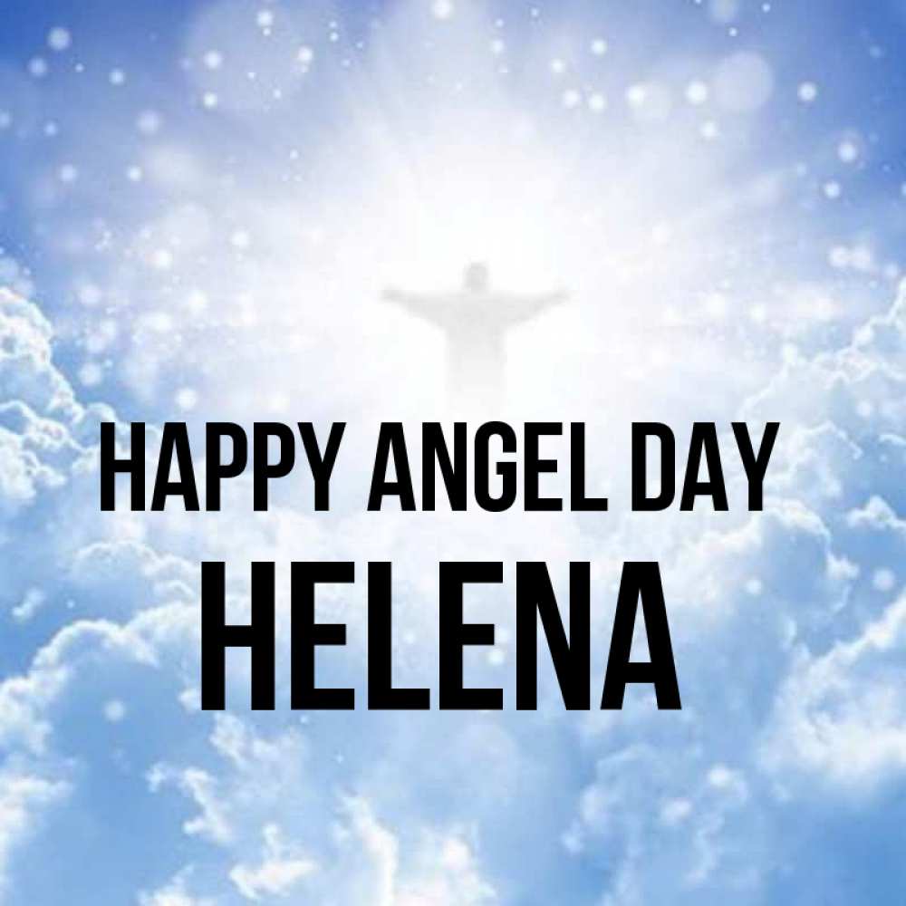 Greetings card с именем, Helena happy angel day ангел на облаках в свете солнца Greetings with text for free download 